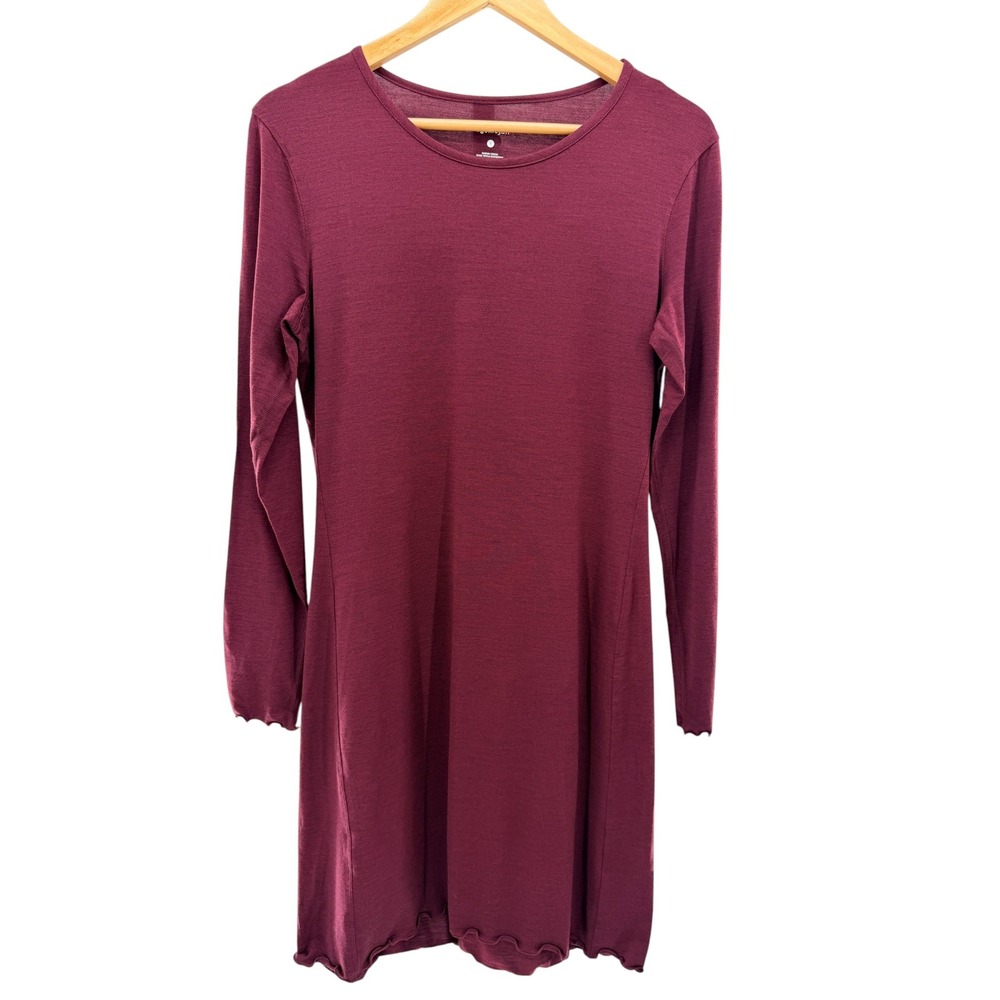 Dagsmejan Stay Warm Sleep Round Neck Dress Deep Burgundy Merino Wool S NEW